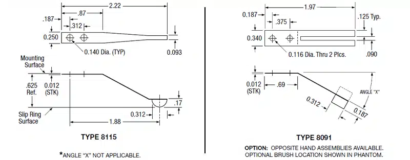 5 AMP CAPACITY SINGLE BRUSH BRUSH .090 WIDE • BRUSH MATERIAL